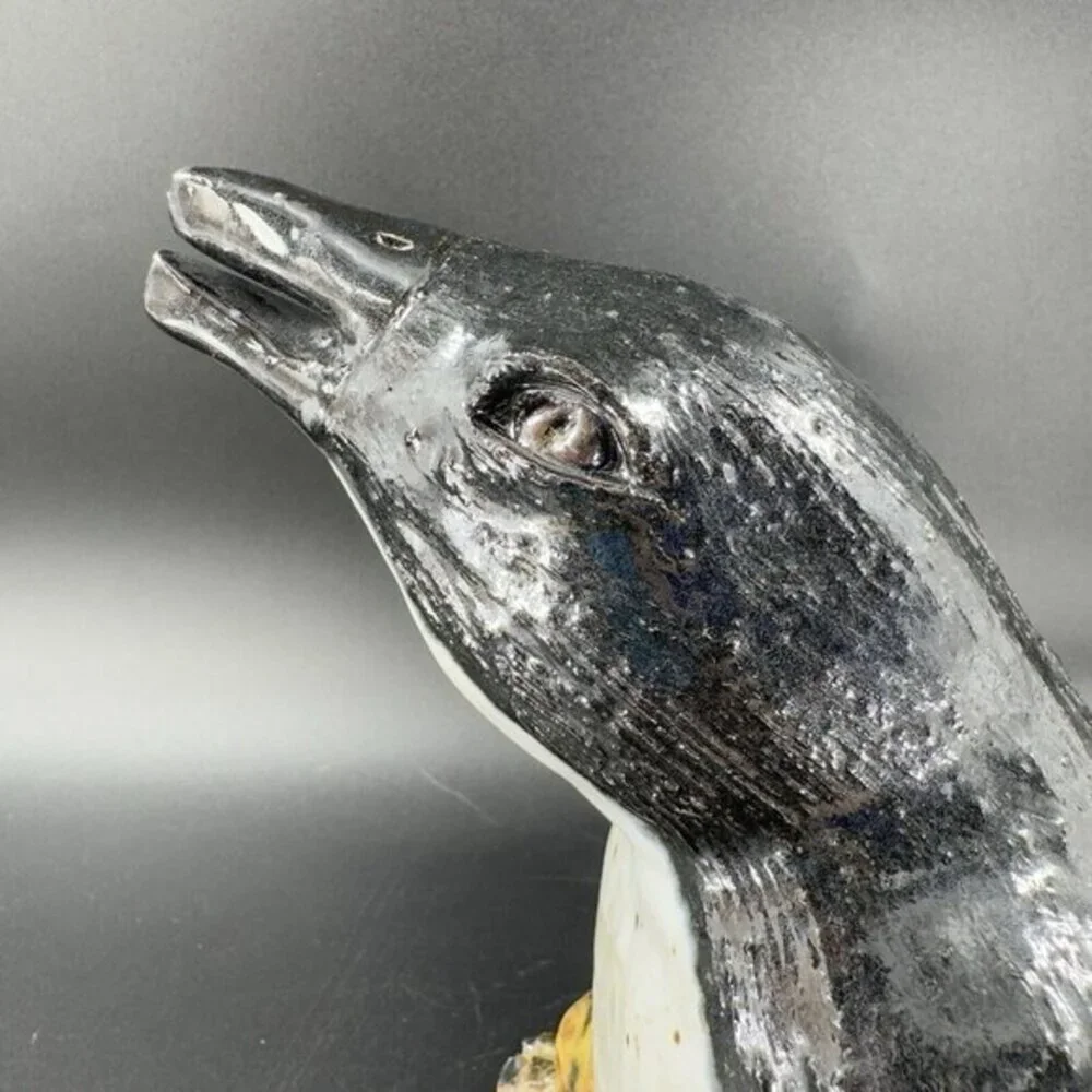 Large Hand Made‎ Pottery Penguin Bird Figurine Stoneware Figure Paperweight VTG